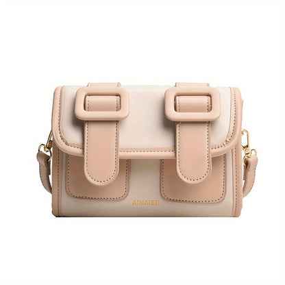 solvbao  Mini Messenger Bag For Women, Buckle Decor Crossbody Bag, Trendy Flap Square Purses