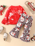 Baby Cute Santa Claus Head Long Sleeve Top + Cute Allover Print Pants, Kid's Christmas Pary Casual Clothes