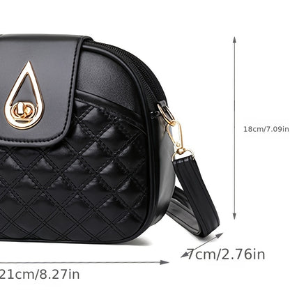 solvbao  Quilted Detail Circle Bag, Trendy Turn Lock Zipper Purse, Women's Faux Leather Crossbody Bag