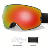 Unisex Adult Snow Goggles with Interchangeable Mirrored Lens - OTG Design for Glasses Wearers, TPU Frame, PC Material - Ski & Snowboard UV Protection, Fog-Resistant, Fits Teens 14+ - Includes Goggle Bag, Prescription Frame Insert - Ideal for Snowsports, S