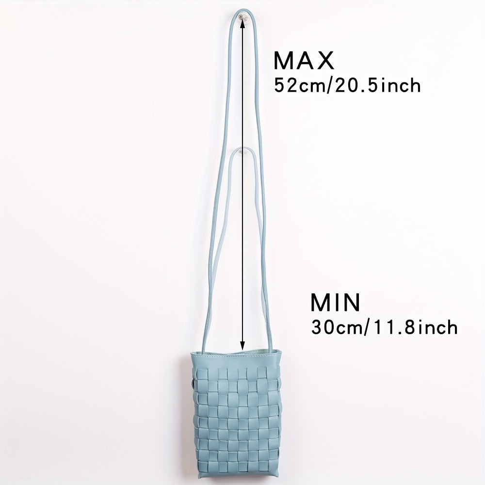 solvbao  Small Woven Crossbody Bag, Trendy Braided Summer Beach Bag, Solid Color Vertical Mobile Phone Bag