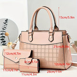 3pcs PU Bright Leather Bag Set, Women's Handbag & Crossbody Bag With Clutch Purse & Card Holder For Office & Work