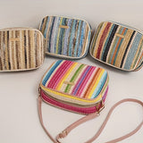 Trendy Colorful Straw Square Bag, Zipper Shoulder Bag, Stylish Niche Woven Crossbody Bag