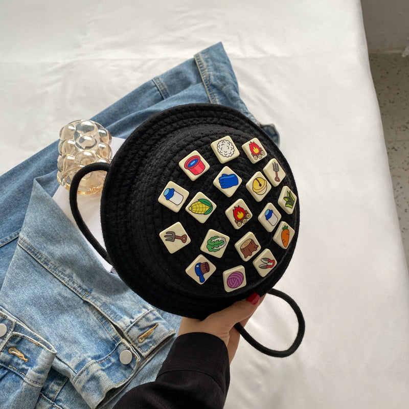 solvbao  Badge Decor Round Bag, Women's Fashion Crossbody Bag Versatile Shoulder Bag