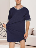 Men's Simple Style Casual Long Tees Nightshirt Dress, Comfy Short Sleeve Crew Neck Moisture Wicking Home Pajamas Sleepwear Night Gown, Plus Size