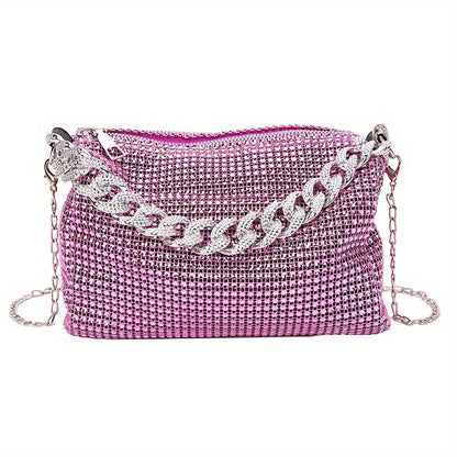 Mini Shiny Crossbody Bag, Fashion Glitter Luxury PVC Shoulder Bag, Women's Trendy Versatile Classic Handbag & Evening Bag For Party Gathering & Wedding (18.01cmx11.99cmx10.01cm)