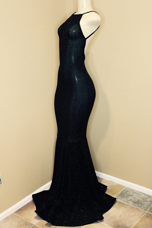 kamahe Backless black prom dress, sequins evening gowns