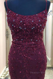 kamahe Backless Mermaid Beaded Maroon Lace Long Prom Dresses, Backless Burgundy Lace Formal Dresses, Burgundy Tulle Evening Dresses