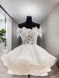 Ball Gown Off-the-Shoulder Short Organza Homecoming Dresses With Appliques Lace