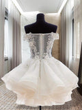 Ball Gown Off-the-Shoulder Short Organza Homecoming Dresses With Appliques Lace