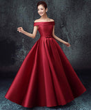 Solvbao Simple Satin A-line Off Shoulder Floor Length Party Dress, Satin Prom Dress Evening Dress