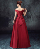 Solvbao Simple Satin A-line Off Shoulder Floor Length Party Dress, Satin Prom Dress Evening Dress