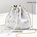 solvbao Sweet Lace Flower Embroidery Bucket Bag, Trendy Niche Shoulder Bag, Drawstring Design Crossbody Bag For Women