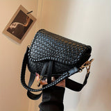 Trendy Woven Saddle Bag, PU Leather Solid Color Shoulder Bag, Perfect Crossbody Bag For Daily Use