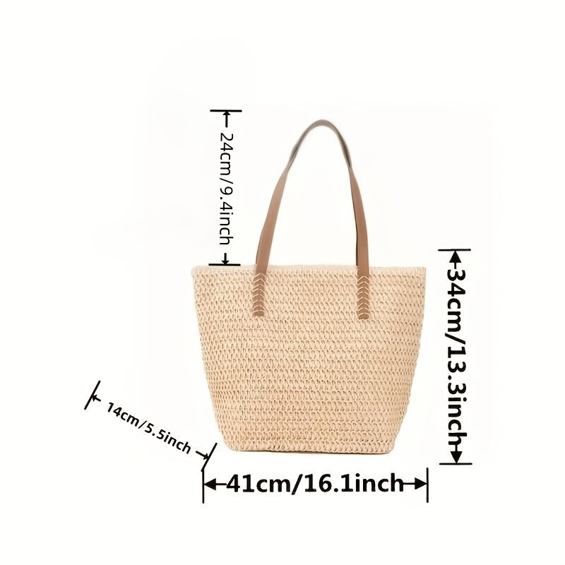 solvbao  Simple Shoulder Bag, Woven Handbag, Travel Beach Bag, Stylish All-Match Shoulder Bag