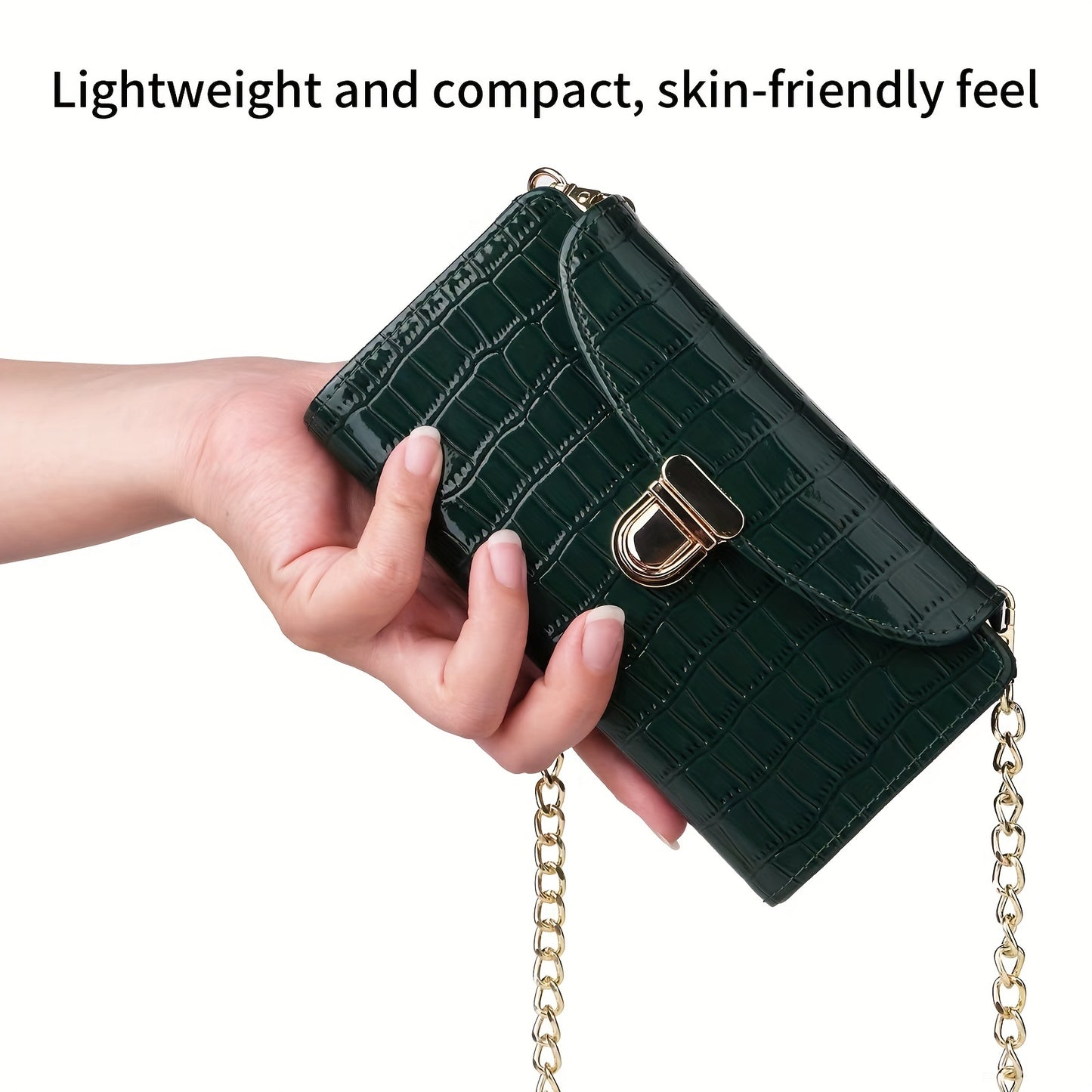 solvbao  Mini Croc Embossed Crossbody Bag, Trendy Chain Shoulder Bag, Women's PU Flap Square Purse (6.77*4.02*1.1) Inch