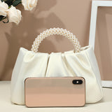 solvbao  Trendy Pleated Cloud Handbag, Elegant Faux Pearls Handle Bag, Perfect Shoulder Bag For Every Occasion