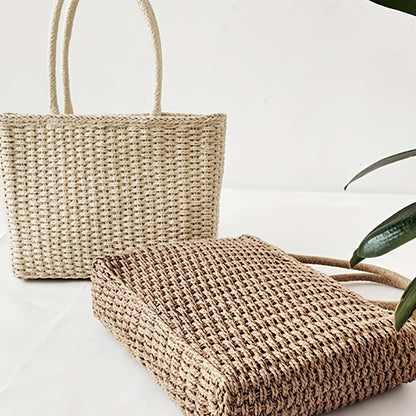 solvbao  Rattan Woven Tote Bag, Simple Large Capacity Handbag, Women's Summer Straw Beach Bag