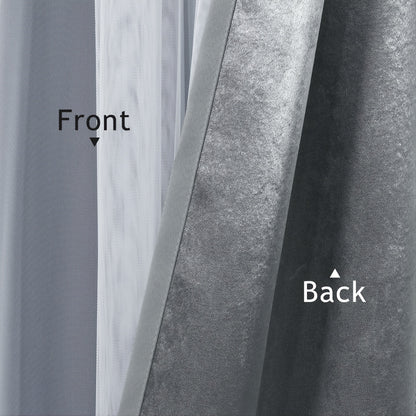 1 Panel Blackout Curtains With White Sheer Voile Double-Layered Mix And Match Curtains Grommet Curtains For Bedroom, Grey