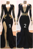 kamahe Beautiful V-Neck Long Sleevess Appliques Mermaid Floor-Length Prom Dresses