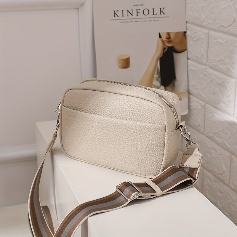 solvbao Wide Strap Cube Crossbody Bag, PU Leather Textured Bag Purse, Classic Fashion Versatile Shoulder Bag