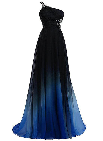 Solvbao Beautiful One Shoulder Gradient Beaded Long Party Gown, Handmade Formal Dress