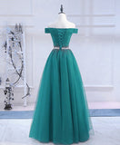 solvbao Pretty Hunter Green Off Shoulder Beaded Prom Dress, Long Evening Dress, Party Dress