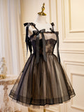 Black A-Line Tulle Lace Short Prom Dress, Black Lace Homecoming Dresses