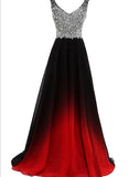 Solvbao Chic Gradient Chiffon with Sequins Long Prom Dress, A-line Evening Gown