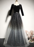 Solvbao Beautiful Tulle with Velvet Long Sleeves Prom Dress, New Style Bridesmaid Dress