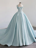 kamahe Blue Satin Long Prom Dress, Blue Satin Formal Dresses