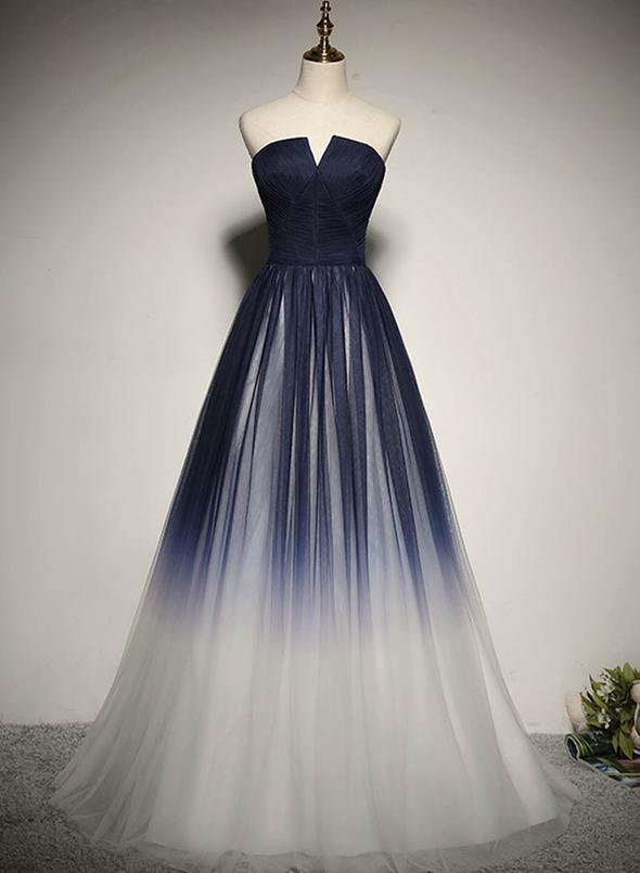 Solvbao Charming Navy Blue Gradient Bridesmaid Dress, Tulle A-line Party Dress