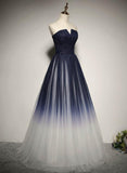 Solvbao Charming Navy Blue Gradient Bridesmaid Dress, Tulle A-line Party Dress