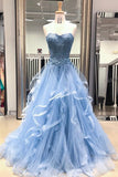 kamahe Gorgeous A Line Sweetheart Appliques Lace Prom Dresses with Ruffles