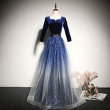 Solvbao Beautiful Tulle with Velvet Long Sleeves Prom Dress, New Style Bridesmaid Dress