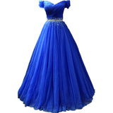 Solvbao Blue Off Shoulder Beaded Sweetheart Party Dress, Blue Prom Dress Evening Gown