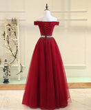 solvbao Dark Red Tulle A-line Formal Dress, Red Party Gowns, Prom Dress