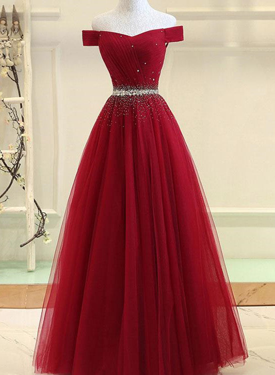 solvbao Dark Red Tulle A-line Formal Dress, Red Party Gowns, Prom Dress