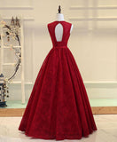 solvbao Dark Red Lace Long Formal Gown, V-neckline Party Dress, Prom Dresses