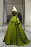 solvbao Green Satin Sweetheart Off Shoulder Prom Dress, Green Long Evening Dress