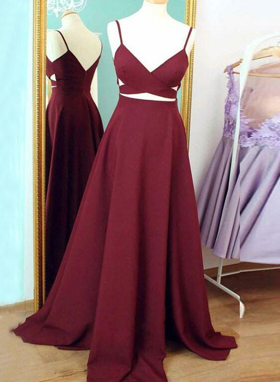 solvbao Burgundy V-neckline Straps Prom Dresses , Charming Party Dresses, Formal Dresses