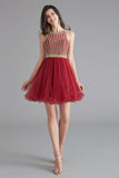 A-Line Tulle Sleeveless Beading Homecoming Dresses