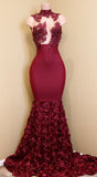 kamahe Burgundy mermaid prom dress, long evening gowns