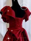 kamahe Burgundy off shoulder satin long prom dress, burgundy evening dress