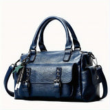 solvbao  Top Handle Satchel Multi Pocket Pendant Tote Bag, PU Leather Retro Shoulder Bag, Casual Versatile Commuter Bag