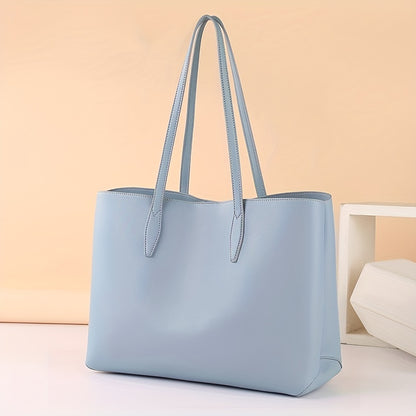 solvbao  Simple Solid Color Tote Bag, Faux Leather Shoulder Bag, Large Capacity Handbag For Shopping