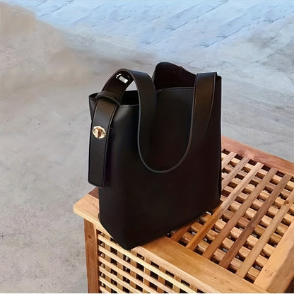 Black Simple Fashion Versatile Sling Bucket Bag, Single Adjustable Shoulder Strap Bag, Solid Color PU Leather Bag For Daily Use