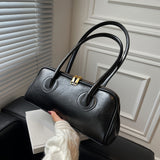 solvbao Double Zipper Baguette Bag, Elegant Solid Color Shoulder Bag Women's Retro Style Handbag