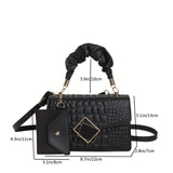 Stylish Crocodile Pattern Square Shoulder Bag Top Ruched Handle Satchel Bag For Women