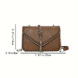 solvbao Stylish Square Flap Shoulder Bag, Tassel Decor Rivet Decor Crossbody Bag For Women